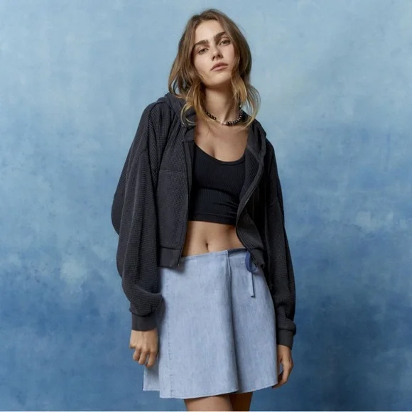 Urban Outfitters Tops New Uo Bdg Leah Waffle Knit Cropped Hoodie Poshmark